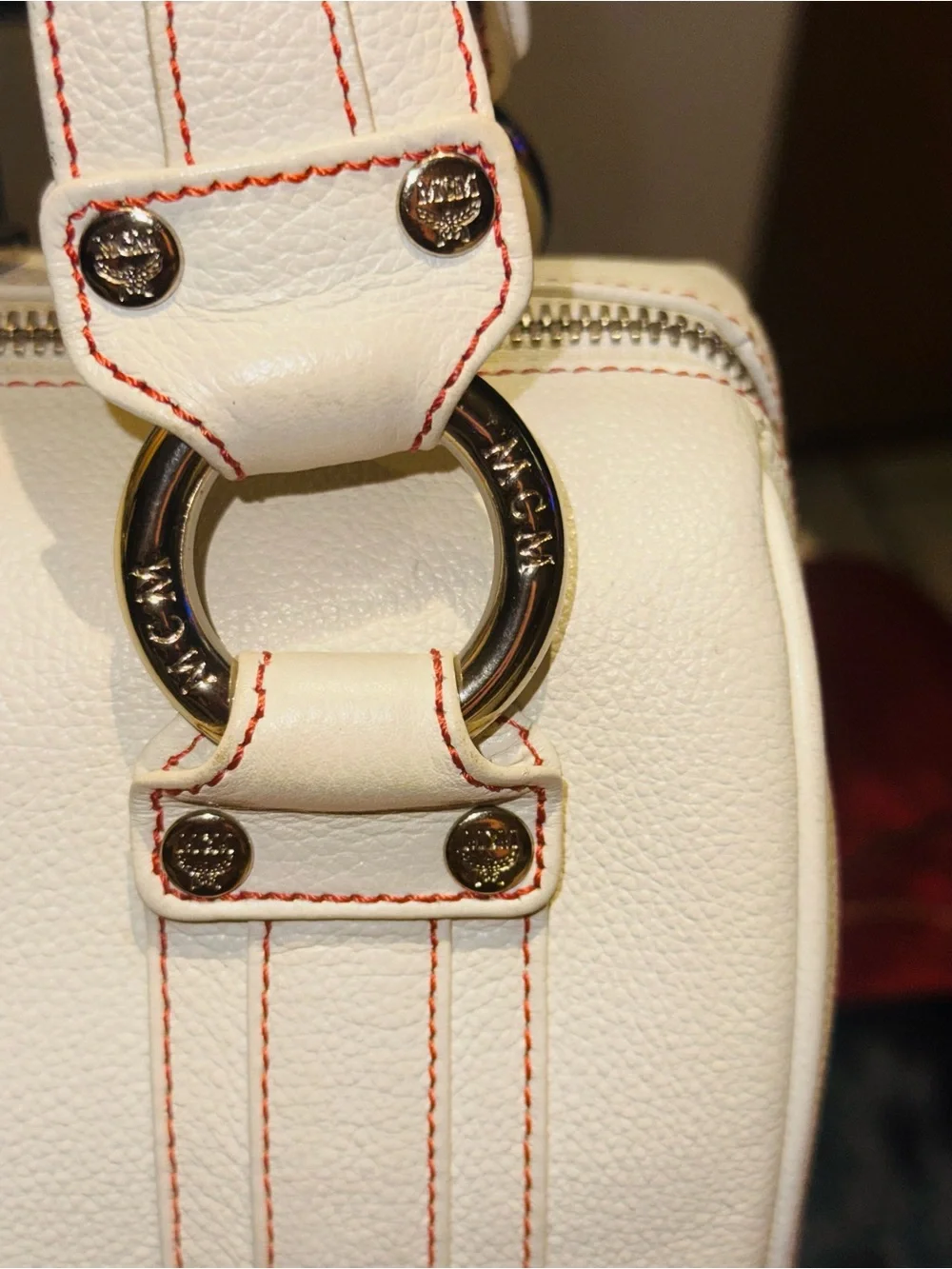 MCM - Creamy White Pebbled Leather Mini Boston w/ Gold Hardware